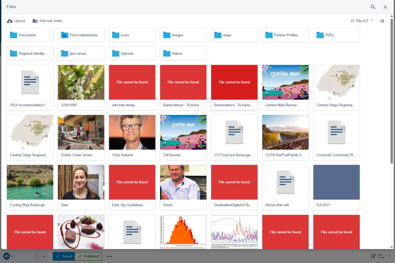 The file picker showing folders and image thumbnails