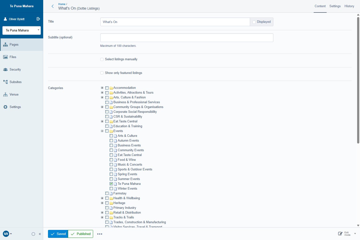 The Dottie Listings block edit form
