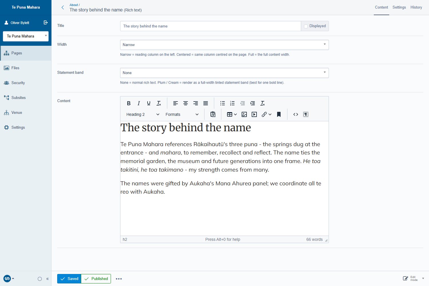 The Rich text block edit form